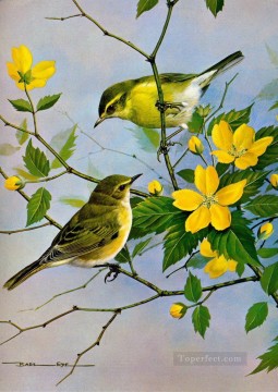  gelb Kunst - Vögel und gelben Blumen